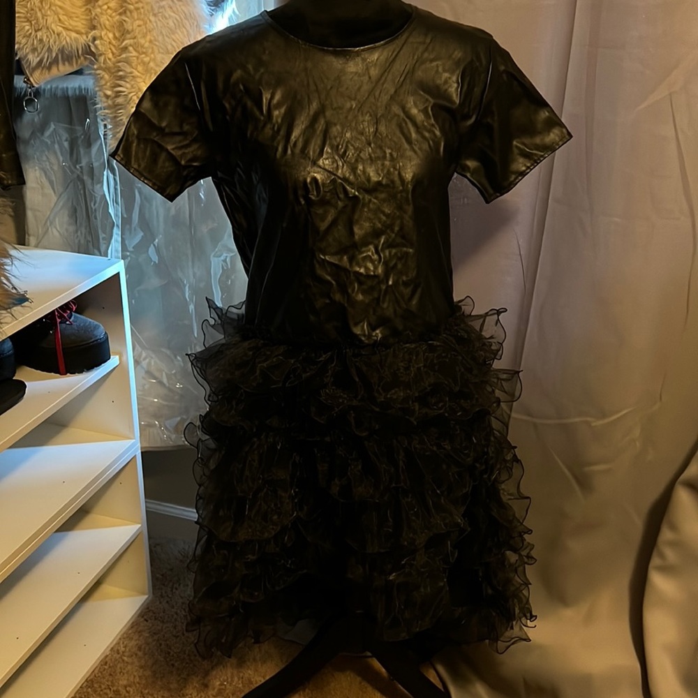 Women’s Custom Faux Leather and Tulle Top